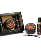 Schwarzes und goldenes extase sensuel aphrodisiakum schokoladen truhe kit mit flaschen, tiegeln und pinseln