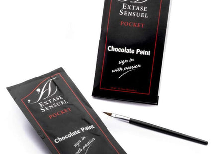 Extase sensual bodypaint schokolade 10 ml schwarze pocket-packs mit rotem rand und silberner schrift mit feiner pinselspitze