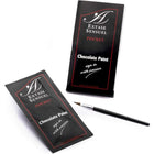 Extase sensual bodypaint schokolade 10 ml schwarze pocket-packs mit rotem rand und silberner schrift mit feiner pinselspitze