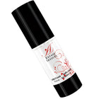 Schwarze und weiße zylindrische flasche mit rotem blumendesign labeled extase sensuel erdbeer duftendes gleitmittel 100 ml