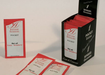 Rote und weiße extase sensuel pocket hot öl sachets in schwarzer box für erdbeer stimulierendes öl 10 ml