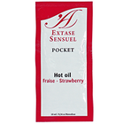 Rote und weiße packung von extase sensuel pocket hot oil erdbeer stimulierendes öl 10 ml