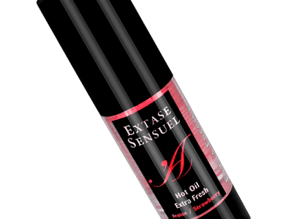 Extase sensuel schwarzer glänzender sprayflasche mit pinkem label hot oil extra fresh duft erdbeer stimulierendes öl 35 ml