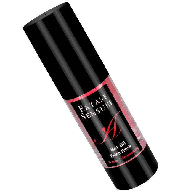Extase sensuel schwarzer glänzender sprayflasche mit pinkem label hot oil extra fresh duft erdbeer stimulierendes öl 35 ml