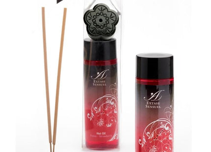 Schwarzer blumenförmiger reed diffuser mit passendem deckel und rotem verlaufsglas für erdbeerduftendes warmes öl 100 ml