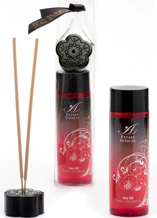 Schwarzer blumenförmiger reed diffuser mit passendem deckel und rotem verlaufsglas für erdbeerduftendes warmes öl 100 ml