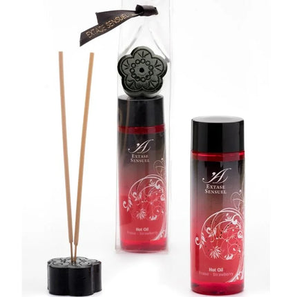 Schwarzer blumenförmiger reed diffuser mit passendem deckel und rotem verlaufsglas für erdbeerduftendes warmes öl 100 ml