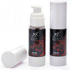 Zwei schwarze und weiße pumpflaschen extase sensuel hot oil mit roten blumendesigns für kubafrei wärmestmmulierendes öl 30 ml