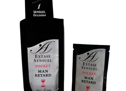 Schwarze taschen mit silberner und roter extase sensuel pocket man retard schrift für 10 ml männliches verzögerungsmittel