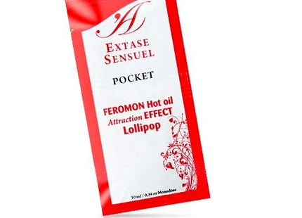 Rotes und weißes packet extase sensuel massageöl mit wärmeeffect pheromonen lollipop 10 ml frontansicht