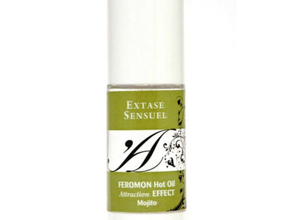Ein eleganter weißer zylinderflasche extase sensuel massageöl mit wärmeeffekt und mojito pheromonen 30 ml