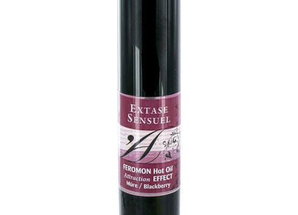 Schwarze zylinderflasche extase sensuel massageöl mit wärmeeffekt und brombeer pheromonen 30 ml mit elegantem etikett
