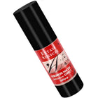 Schwarze zylindrische sprayflasche mit rotem etikett und weißem text extase sensual massageöl mit wärmeeffekt und lollipop pheromonen 30 ml