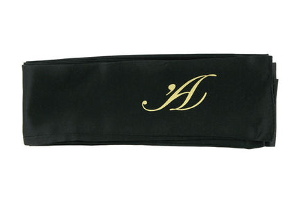 Schwarzes satin stirnband mit goldener stickerei monogramm aus der kollektion extase sensual orale leidenschaftskest