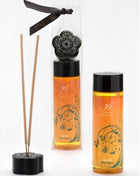 Schwarzer diffuser-stäbchenhalter in blumenform mit passendem deckel und dekorativem band für extase sensual öl