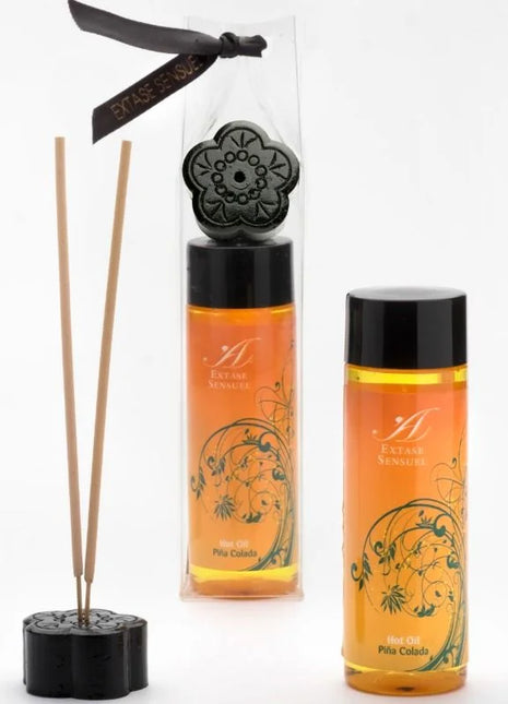 Schwarzer diffuser-stäbchenhalter in blumenform mit passendem deckel und dekorativem band für extase sensual öl