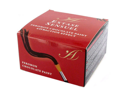 Rotes rechteckiges extase sensuel schokoladenkörperlack mit goldenen buchstaben und pinselillustration, 50 ml