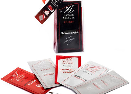Extase sensual set massage und mich mit rot schwarzem verpacktem schokoladenfarbenen set und aromatisierten sachets