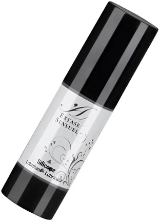 Schwarze zylindrische flasche extase sensuel silikon schmiermittel 30 ml mit glänzendem silbernen etikett