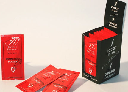 Rote extase sensuel pocket stimulans sachets in schwarzer display box für stimulierende creme für sie 10 ml