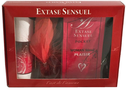 Extase sensual pocket set mit weißem zylindrischem artikel und rotem federnaccessoire in eleganter geschenkbox