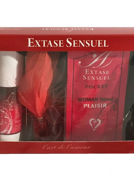 Extase sensual pocket set mit weißem zylindrischem artikel und rotem federnaccessoire in eleganter geschenkbox