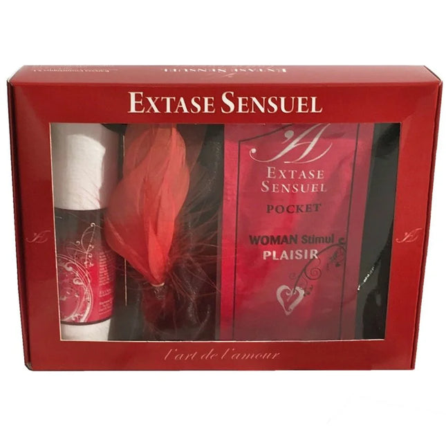 Extase sensual pocket set mit weißem zylindrischem artikel und rotem federnaccessoire in eleganter geschenkbox
