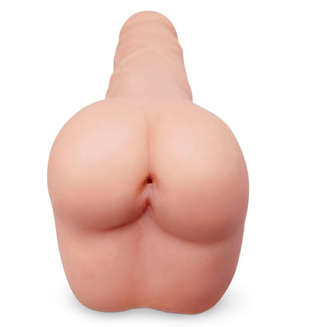 Ein realistischer, hautfarbener silikon analplug mit konischer form aus dem produkt extreme toyz penis- und arsch-masturbator in einem
