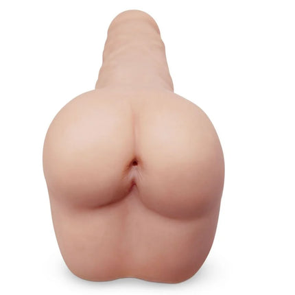 Ein realistischer, hautfarbener silikon analplug mit konischer form aus dem produkt extreme toyz penis- und arsch-masturbator in einem