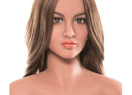 Realistischer silikonkopf der extreme toyz pipedream extreme fantasy dolls carmen puppe mit langen braunen welligen haaren