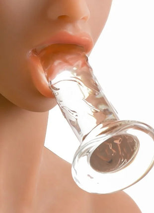 Klarer glas dildo mit geriffeltem schaft und abgerundetem sockel von pipedream extreme toyz