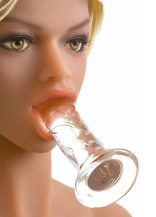 Klarer glas dildo mit geriffeltem schaft und abgerundetem sockel aus dem pipedream extreme toyz kit