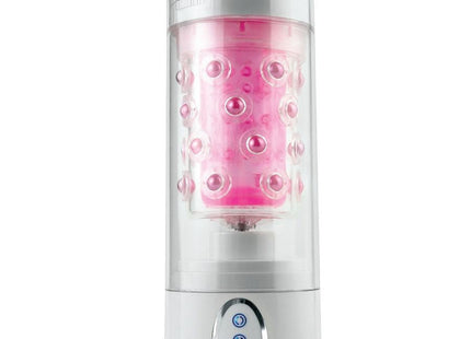 Extremetoyz roto bator männlicher masturbator vagina mit transparentem zylindrischem wasserionisator und pinken kreisförmigen elementen