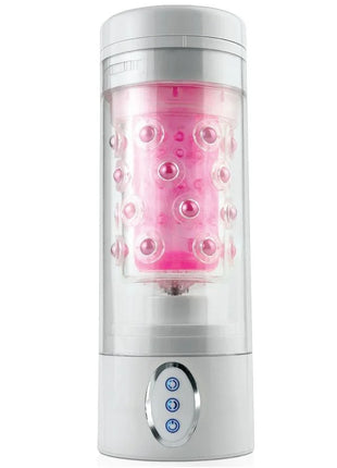 Extremetoyz roto bator männlicher masturbator vagina mit transparentem zylindrischem wasserionisator und pinken kreisförmigen elementen