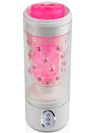 Extreme toyz roto bator männlicher masturbator vagina mit rosa silikon rosenkopf und transparentem körper