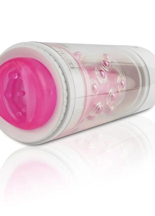 Extreme toyz roto bator männlicher masturbator vagina mit klarem zylindrischem körper und pinken texturierten innenperlen