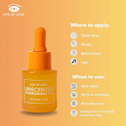Orange glasflasche mit tropfverschluss eye of love love classic pheromonöl unscented 20 ml für frauen