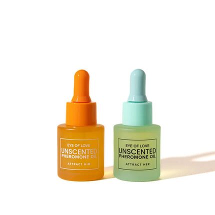 Zwei glasflaschen eye of love love classic pheromonöl für männer 20 ml unscented orange attract him grün attract her