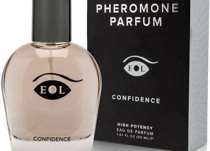 Ein eleganter transparenter glasparfümflakon eye of love eol pheromone parfum deluxe 50 ml mit schwarzem deckel