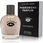 Ein eleganter transparenter glasparfümflakon eye of love eol pheromone parfum deluxe 50 ml mit schwarzem deckel