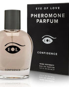 Ein eleganter transparenter glasparfümflakon eye of love eol pheromone parfum deluxe 50 ml mit schwarzem deckel