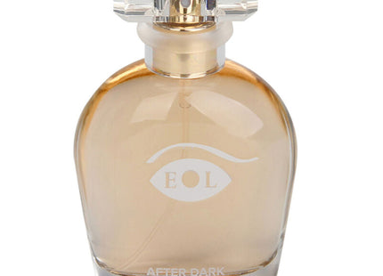 Eine klare glas-parfümflasche eyl deluxe 50 ml nachtdunkel mit facettiertem kristallverschluss und augenlogo