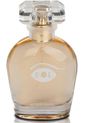 Eine klare glas-parfümflasche eyl deluxe 50 ml nachtdunkel mit facettiertem kristallverschluss und augenlogo