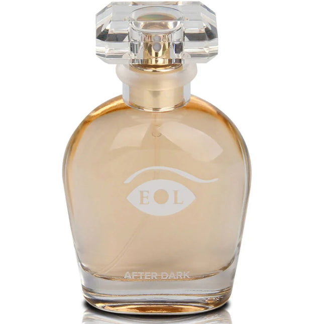 Eine klare glas-parfümflasche eyl deluxe 50 ml nachtdunkel mit facettiertem kristallverschluss und augenlogo