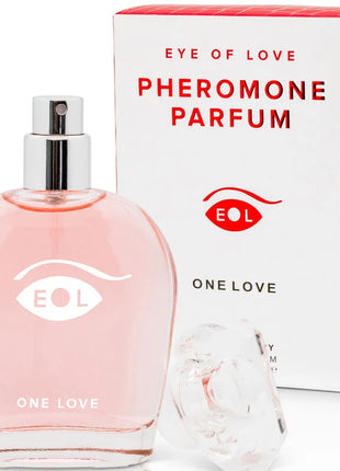 Rosa glasparfümflasche eye of love one love mit silberner sprühdüse und weißem augenlogo 50 ml deluxe