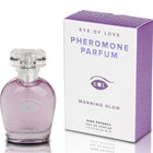 Ein eleganter transparenter glasparfümflakon mit facettiertem kristallverschluss und lavendelfarbenem duft eol pheromone parfum deluxe 50 ml morning glow