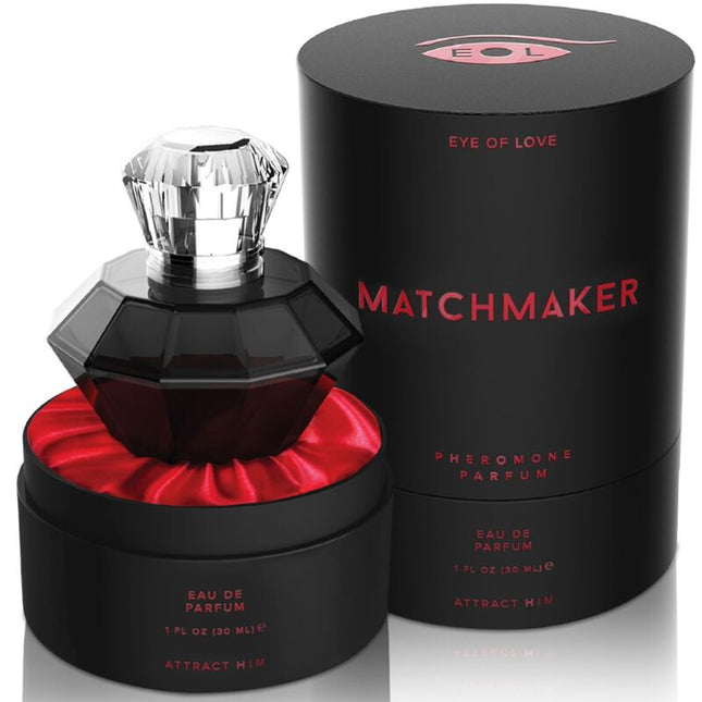 Eye of love matchmaker black diamond parfüm pheromone für ihn 30 ml in schwarzer diamantflasche mit silberkappe im roten satinbox