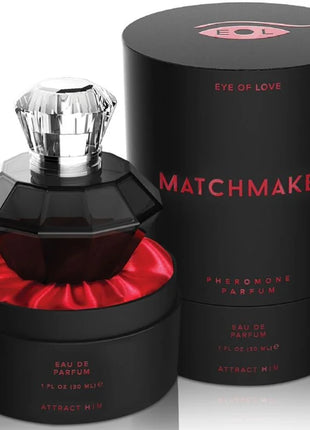 Eye of love matchmaker black diamond parfüm pheromone für ihn 30 ml in schwarzer diamantflasche mit silberkappe im roten satinbox