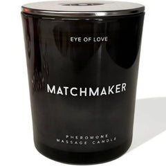 Schwarze glaskerze eye of love matchmaker mit silberdeckel und pheromon-massageduft 150 ml