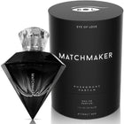Schwarze diamantförmige matchmaker pheromon-parfümflasche mit klarem kristallverschluss und passender zylindrischer verpackung